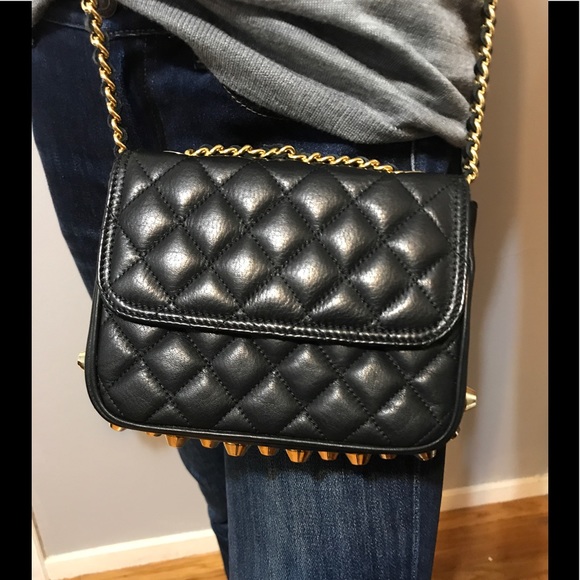 Due di Picche Handbags - BLACK QUILTED LEATHER GOLD CHAIN STUD CROSS BODY